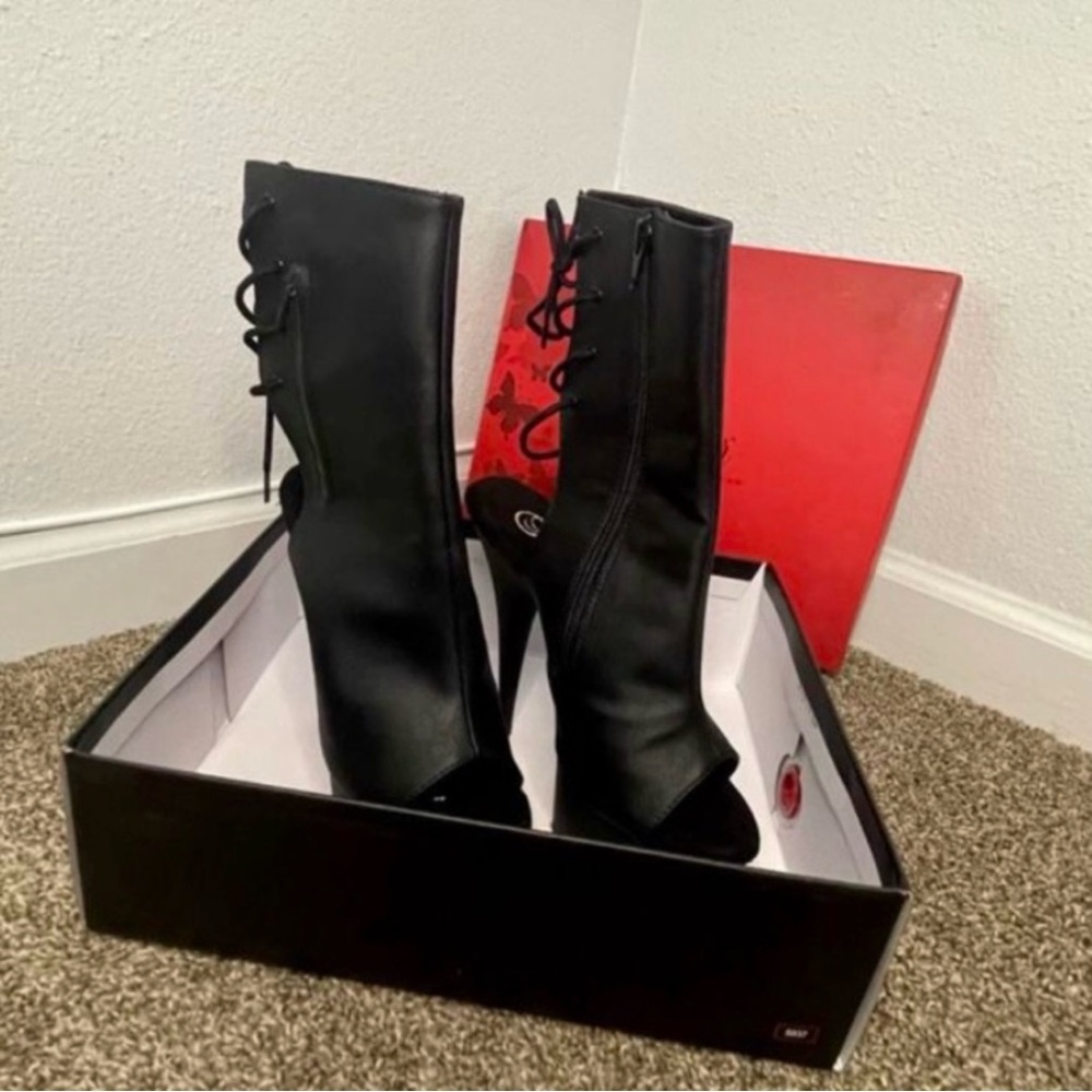 Pleaser Black Lace Up Boots with Chunky Sole